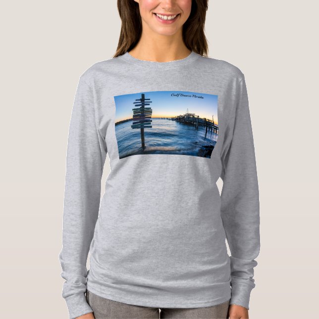 Camiseta Pensacola Bay Sinal Sunset Dock Long Sleeve Tshirt (Frente)