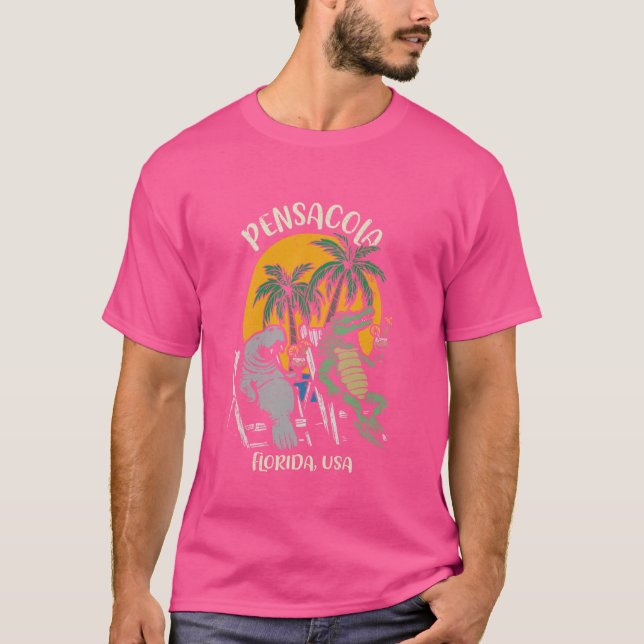 Camiseta Pensacola Florida EUA Funny Manatee Alligator Desi (Frente)
