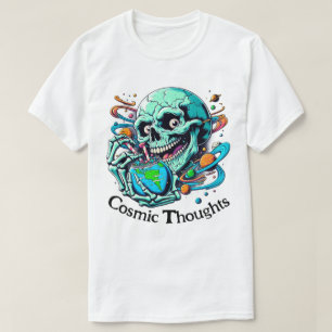 Camiseta Pensamentos cósmicos" Crânio e Terra vibrantes