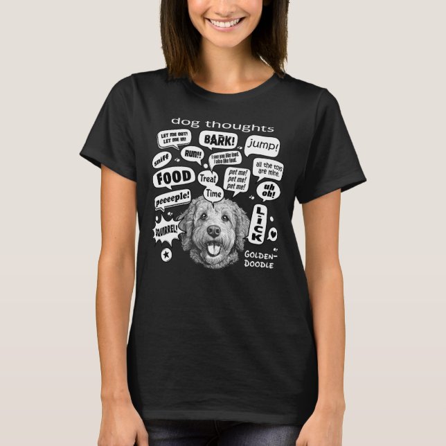 Camiseta Pensamentos dos Cachorros - Goldendoodle (Frente)