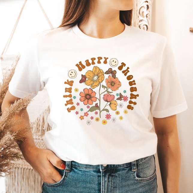 Camiseta Pensamentos Felizes Mostram Bons Víblios Teto Gráf (Criador carregado)