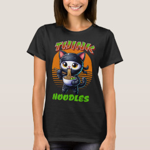 Camiseta Pense em macarrão - Mmm Noodles Kawaii Ninja Cat E