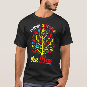 Camiseta Pense Fora Da Caixa Árvore Puzzle Mão Autismo Cons