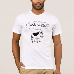 Camiseta Pense o t-shirt engraçado da vaca da galinha