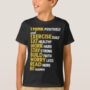 Camiseta Pense Positivamente Exercite-se Diariamente Motiva