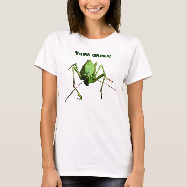 Camiseta Pense verde Katydid (Frente)