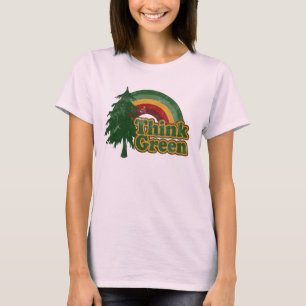 Camiseta Pense verde Retro Rainbow Earth Day T Shirt