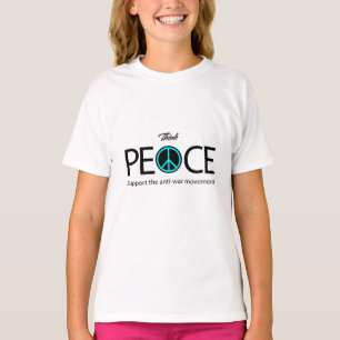 Camiseta Pensem em paz, antiguerra, antiviolência