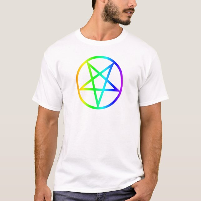 Camiseta Pentagram invertido do arco-íris (Frente)