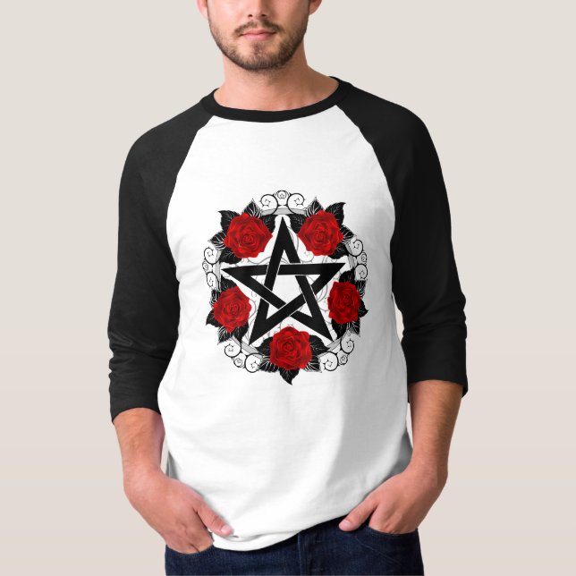 Camiseta Pentagrama com Rosas vermelhas (Frente)