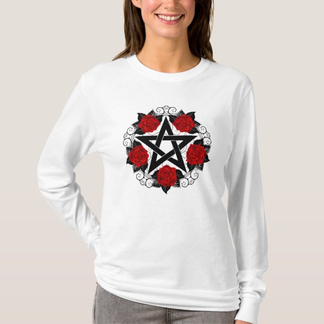 Camiseta Pentagrama com Rosas vermelhas (Frente)