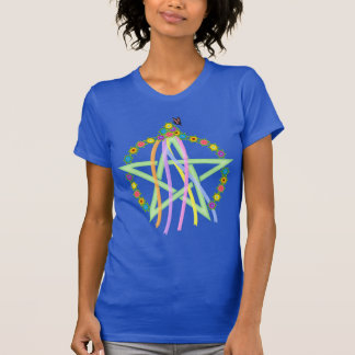 Camiseta Pentagrama de Beltane com fitas e flores de Pastel