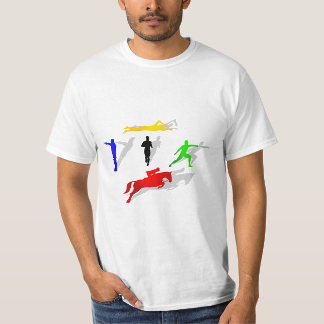 Camiseta Pentathlon que cerca o salto da natação do tiro (Frente)