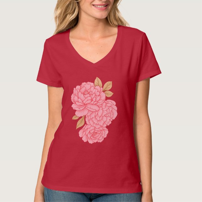 Camiseta Peões Elegantes - Ilustração Floral Rosa Mole (Frente)
