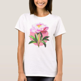 Camiseta Peônia Rosa Pontilhada Mosaico Flor