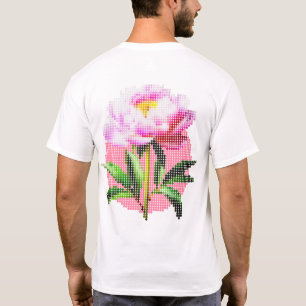Camiseta Peônia Rosa Pontilhada Mosaico Flor Frente e Verso