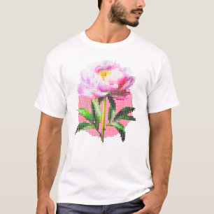 Camiseta Peônia Rosa Pontilhada Mosaico Flor Masculina