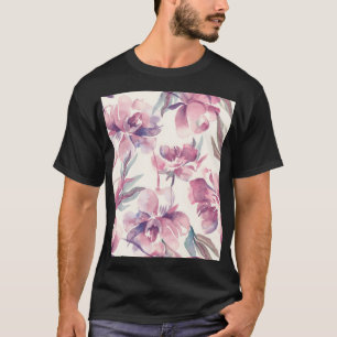 Camiseta Pêonias aquáticas: fundo floral sem costura.