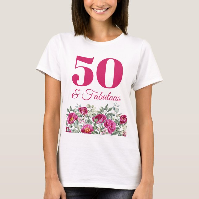 Camiseta Pêonias de Aquarela Rosa Quente 50 e Fabulosas (Frente)
