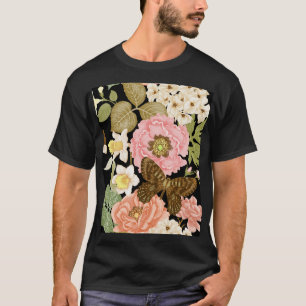 Camiseta Peônias de Rosas Vintage: Padrão Floral Preto