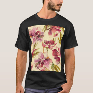 Camiseta Peonies Watercolor: Bliss de Fundo sem Costura