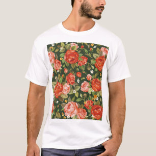 Camiseta Peony Elegance: Papel de Carteira Floral Gráfico.