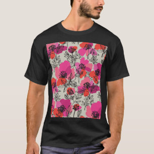 Camiseta Peony Floral Vintage Sem Olhos Padrão.