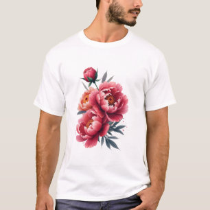 Camiseta Peony Watercolor Splash - Expressão Floral Negrito