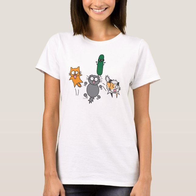 Camiseta Pepino que Scaring os gatos - gato contra o pepino (Frente)