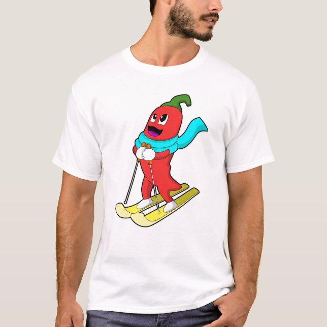 Camiseta Pepper como Skier com Esqui (Frente)
