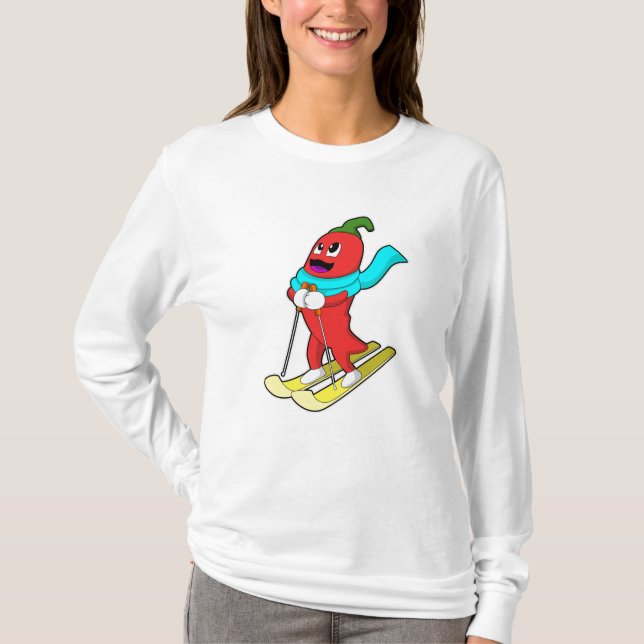 Camiseta Pepper como Skier com Esqui (Frente)