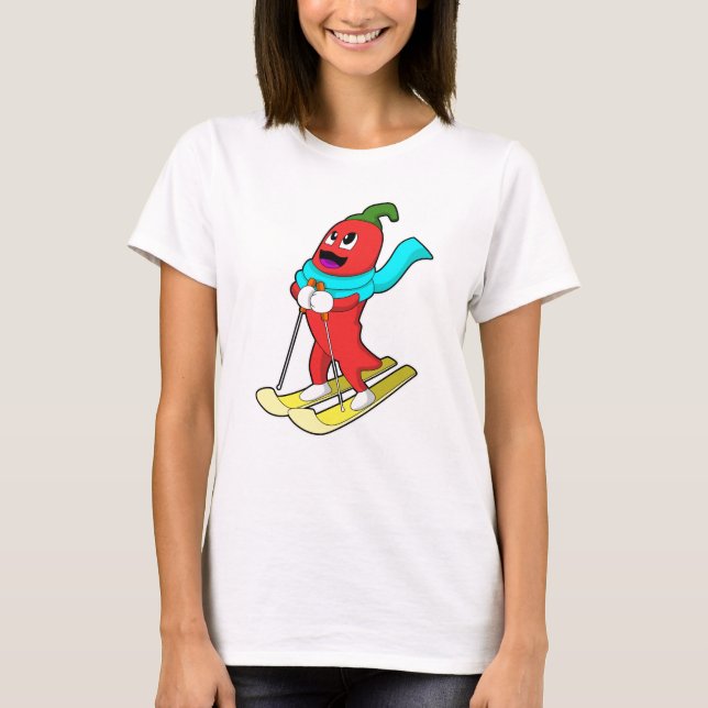 Camiseta Pepper como Skier com Esqui (Frente)