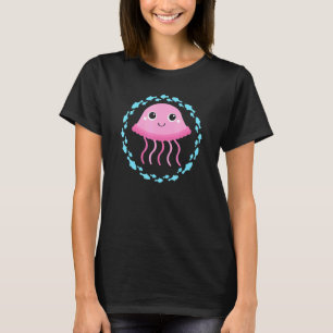 Camiseta Pequena Água-Viva Fofa em Círculo de Peixes