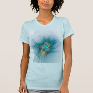 Camiseta Pequena Bela Moderna Flor de Arte Fractal Azul Dou