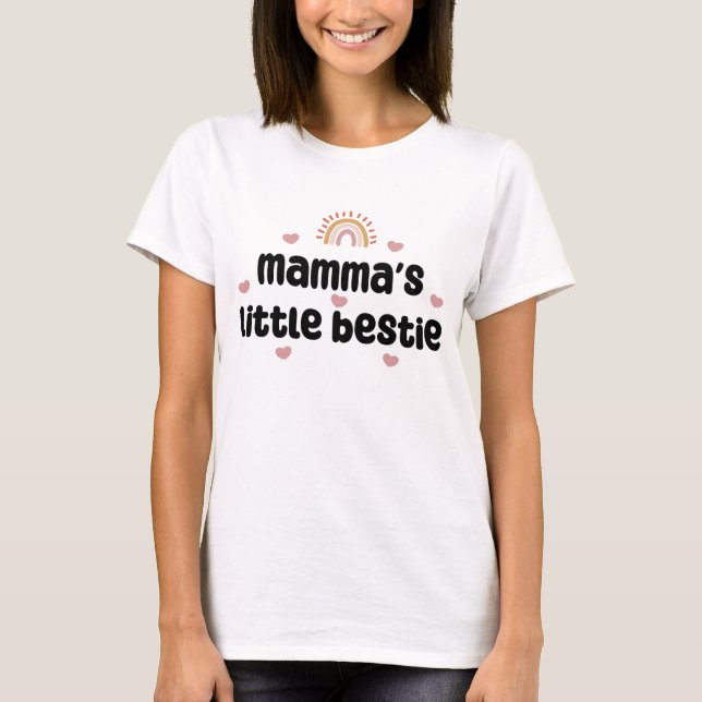 Camiseta Pequena Bestie da Mamãe - para Mamãe e Bebê (Frente)