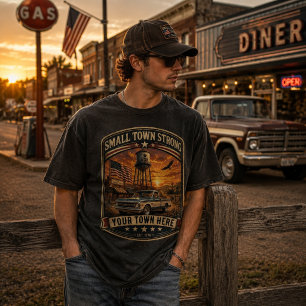 Camiseta Pequena Cidade Forte Pôr do Sol Dourado Vintage Pe