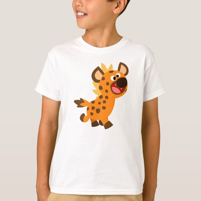 Camiseta Pequena e Bonita Caricatura Hyena Criança Camisa-T (Frente)