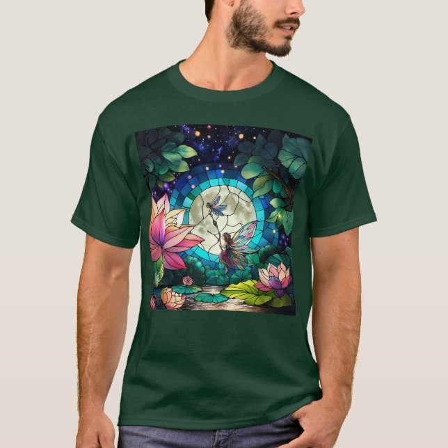 Camiseta Pequena Fada de Vidro Colorido Com Libélula (Frente)