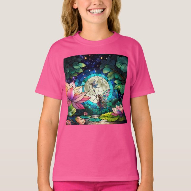 Camiseta Pequena Fada de Vidro Pintado Com Libélula (Frente)