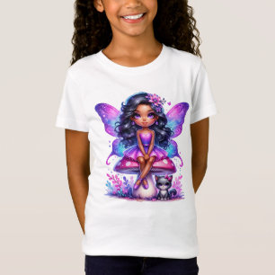 Camiseta Pequena Fada Roxa Sentada num Cogumelo