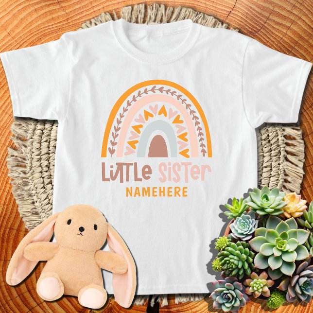 Camiseta Pequena Irmã Nome Personalizado Cute Rainbow (Criador carregado)