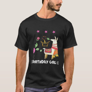 Camiseta Pequena Menina de Aniversário Princesa Lhama Linda