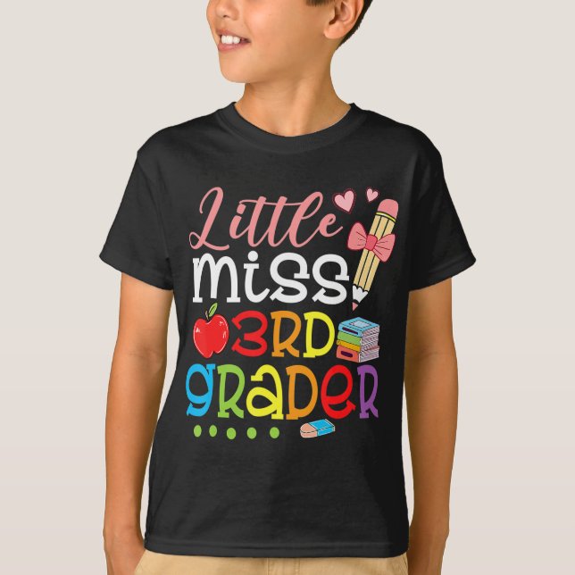 Camiseta Pequena Miss 3º Ano De Volta Às Meninas Escolares  (Frente)