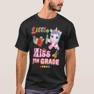 Camiseta Pequena Miss 7 Grau Cute Unicórnio Sétimo Filhote 