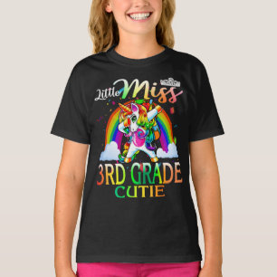 Camiseta Pequena Miss Grau 3 Cutie Unicorn Rainbow