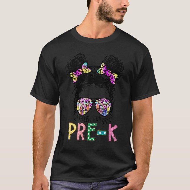 Camiseta Pequena Miss Pre K Mensagem Bun Sunglass Leopard T (Frente)