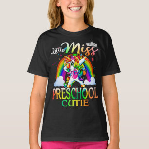 Camiseta Pequena Miss Preschool Cutie Unicorn Rainbow