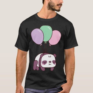 Camiseta Pequena Panda Bonita Voando Com Balões