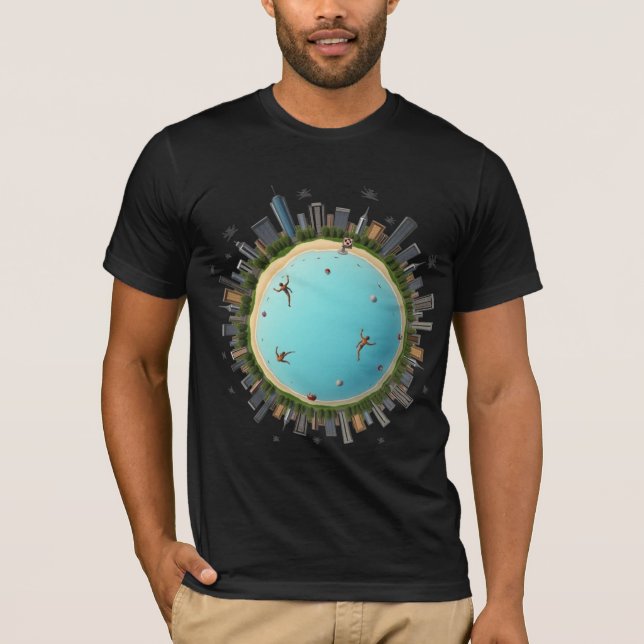 Camiseta Pequena Planeta Praia - Arte Urbana Surreal (Frente)