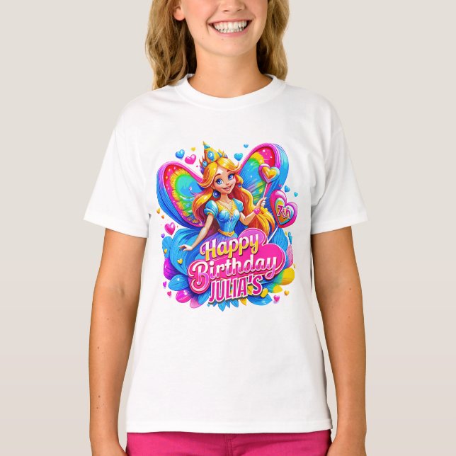 Camiseta Pequena Princesa Fada Rainbow Wings, presente de a (Frente)